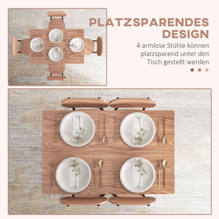 Esstischgruppe mit 4 Stühlen, Teak und Stahl, modernes Design