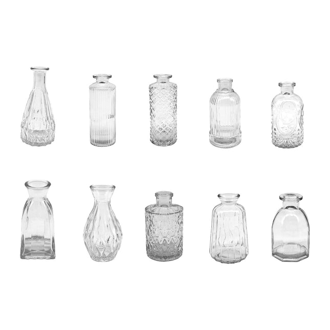 Set of 10 Textured Glass Decorative Vases