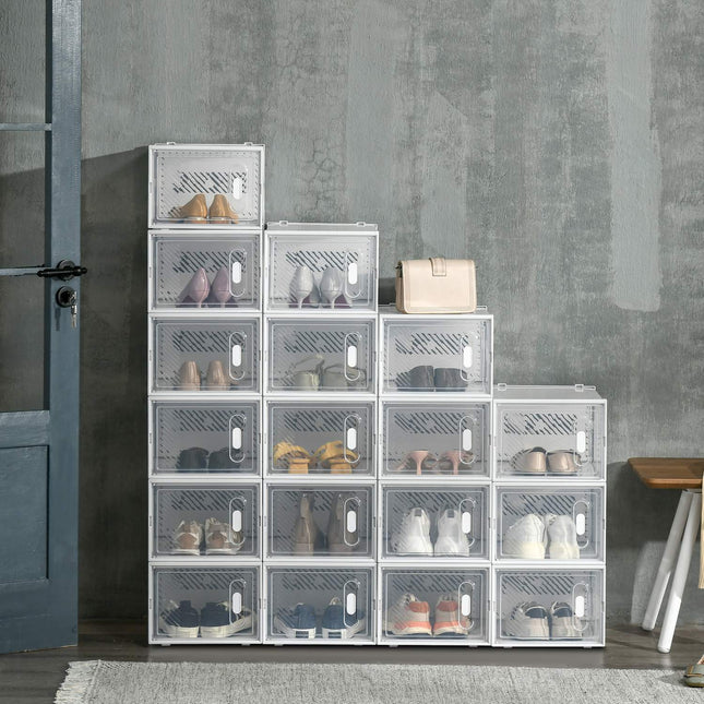 Transparent shoe boxes with magnetic doors, fit up to size 45