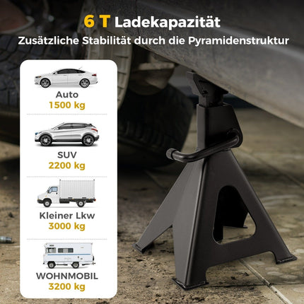 Set of 2 6 ton load capacity car jack stands with adjustable height from 36 - 58.5 cm