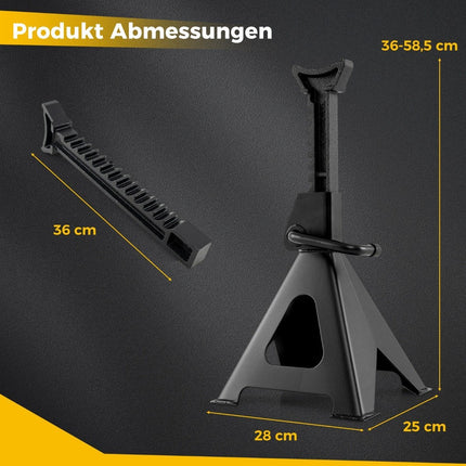 Set of 2 6 ton load capacity car jack stands with adjustable height from 36 - 58.5 cm