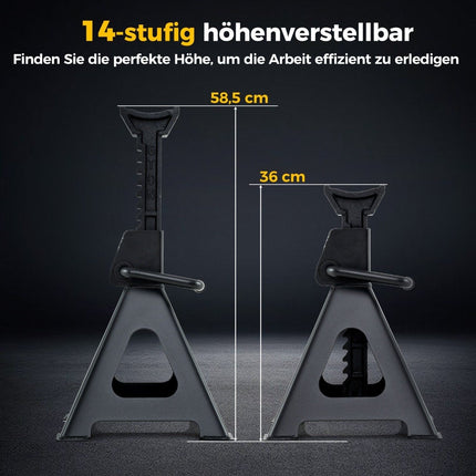 Set of 2 6 ton load capacity car jack stands with adjustable height from 36 - 58.5 cm