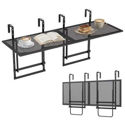 Set of 2 Adjustable 48" Balcony Railing Tables, Black Metal