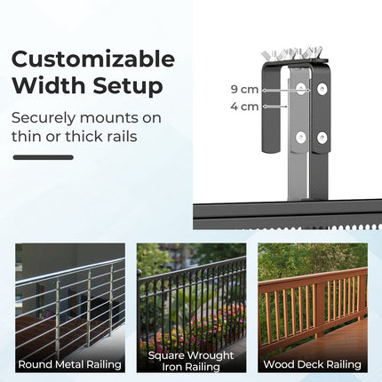 Set of 2 Adjustable 48" Balcony Railing Tables, Black Metal