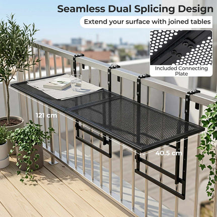 Set of 2 Adjustable 48" Balcony Railing Tables, Black Metal