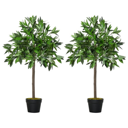 Künstlicher Lorbeerbaum im 2er-Set, 90cm, Zementtopf, für Innen/Außen