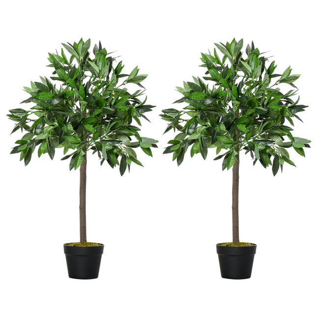 Künstlicher Lorbeerbaum im 2er-Set, 90cm, Zementtopf, für Innen/Außen