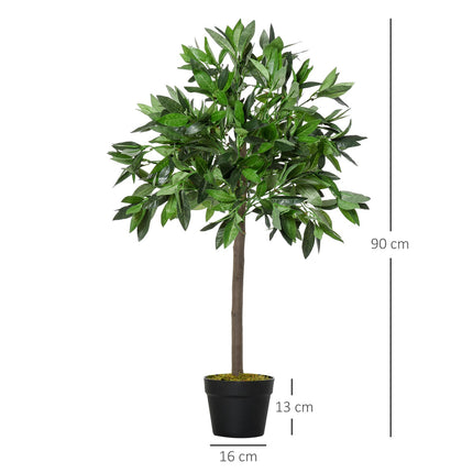 Künstlicher Lorbeerbaum im 2er-Set, 90cm, Zementtopf, für Innen/Außen