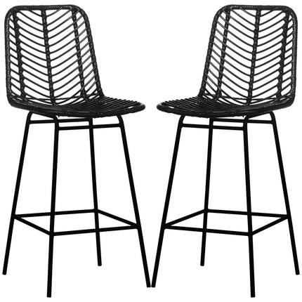 Lot de 2 tabourets de bar, tabourets de bistrot avec repose-pieds, chaise de bar, chaise de cuisine avec pieds en acier pour salon, salle à manger, noir, 42,5 x 52 x 102 cm