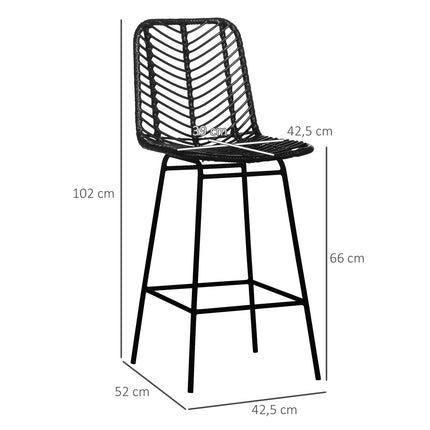 Lot de 2 tabourets de bar, tabourets de bistrot avec repose-pieds, chaise de bar, chaise de cuisine avec pieds en acier pour salon, salle à manger, noir, 42,5 x 52 x 102 cm