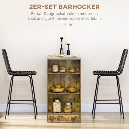 Lot de 2 tabourets de bar, tabourets de bistrot avec repose-pieds, chaise de bar, chaise de cuisine avec pieds en acier pour salon, salle à manger, noir, 42,5 x 52 x 102 cm
