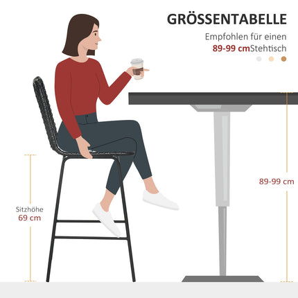 Lot de 2 tabourets de bar, tabourets de bistrot avec repose-pieds, chaise de bar, chaise de cuisine avec pieds en acier pour salon, salle à manger, noir, 42,5 x 52 x 102 cm