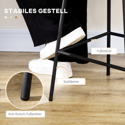 Lot de 2 tabourets de bar, tabourets de bistrot avec repose-pieds, chaise de bar, chaise de cuisine avec pieds en acier pour salon, salle à manger, noir, 42,5 x 52 x 102 cm