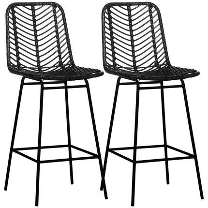 Lot de 2 tabourets de bar, tabourets de bistrot avec repose-pieds, chaise de bar, chaise de cuisine avec pieds en acier pour salon, salle à manger, noir, 42,5 x 52 x 102 cm