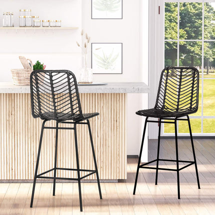 Lot de 2 tabourets de bar, tabourets de bistrot avec repose-pieds, chaise de bar, chaise de cuisine avec pieds en acier pour salon, salle à manger, noir, 42,5 x 52 x 102 cm