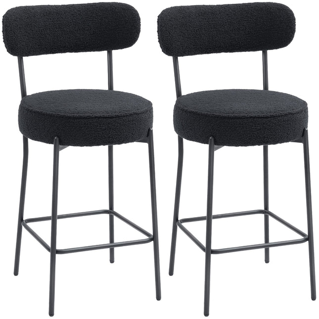 2er-Set Barhocker, gepolsterte Sitzfläche, Vlies, Schwarz