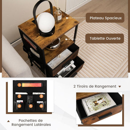 Set of 2 Bedside Tables With Charging Station, 2 Drawers