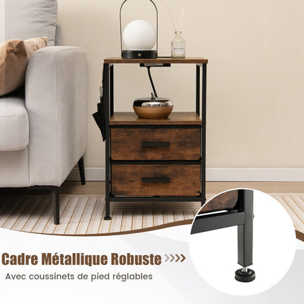 Set of 2 Bedside Tables With Charging Station, 2 Drawers