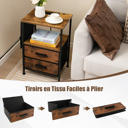 Set of 2 Bedside Tables With Charging Station, 2 Drawers
