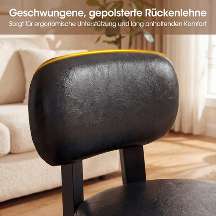 Set of 2 Black Faux Leather Stools with Backrest, 150kg Capacity
