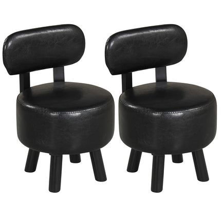 Set of 2 Black Faux Leather Stools with Backrest, 150kg Capacity