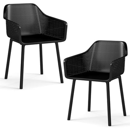 Set of 2 Black Plastic Dining Chairs with Mesh Back