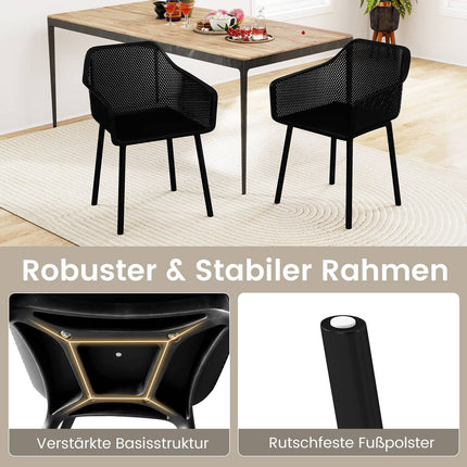 Set of 2 Black Plastic Dining Chairs with Mesh Back