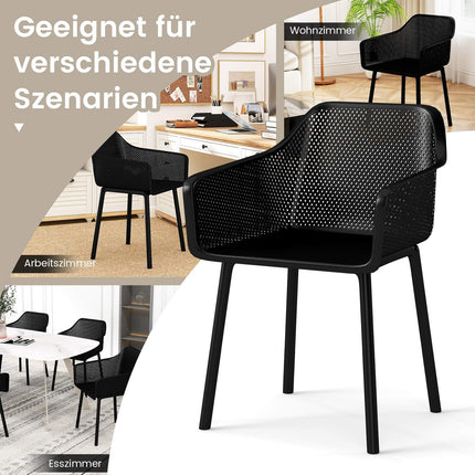 Set of 2 Black Plastic Dining Chairs with Mesh Back