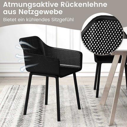 Set of 2 Black Plastic Dining Chairs with Mesh Back
