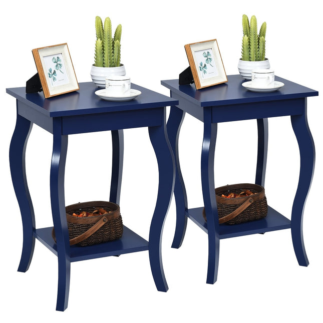 2er-Set blaue Beistelltische mit 2 Ablageflächen