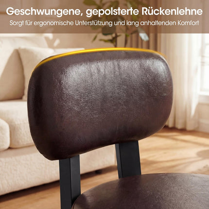 2er Set Barhocker, Braun, Kunstleder, mit Rückenlehne, 150 kg Tragkraft