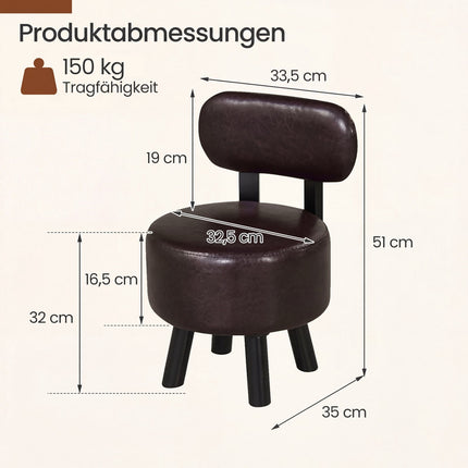 2er Set Barhocker, Braun, Kunstleder, mit Rückenlehne, 150 kg Tragkraft