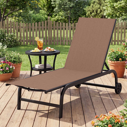 Set of 2 Brown Sun Loungers with Wheels & Adjustable Backrest