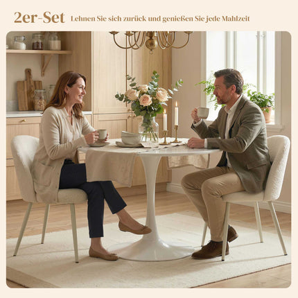 2er-Set cremefarbene Esszimmerstühle, Chenille-Bezug, 120 kg Tragkraft