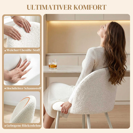 2er-Set cremefarbene Esszimmerstühle, Chenille-Bezug, 120 kg Tragkraft