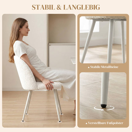 2er-Set cremefarbene Esszimmerstühle, Chenille-Bezug, 120 kg Tragkraft