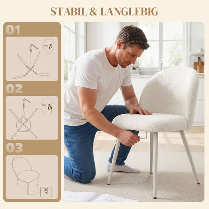 2er-Set cremefarbene Esszimmerstühle, Chenille-Bezug, 120 kg Tragkraft