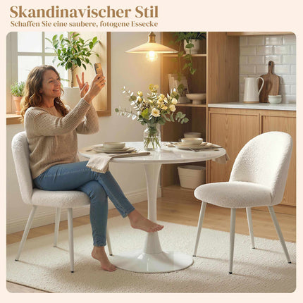 2er-Set cremefarbene Esszimmerstühle, Chenille-Bezug, 120 kg Tragkraft