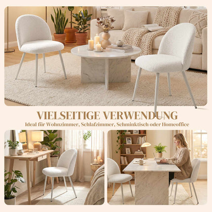 2er-Set cremefarbene Esszimmerstühle, Chenille-Bezug, 120 kg Tragkraft