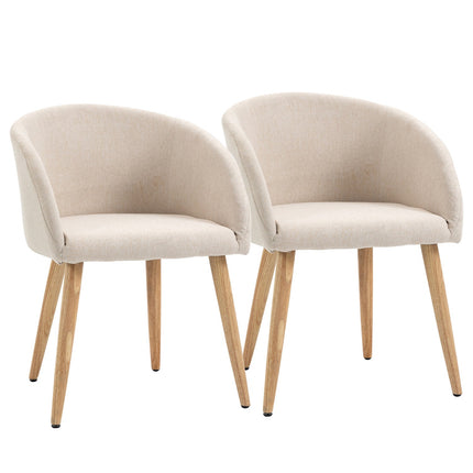 Set of 2 Dining Chairs, Linen Fabric, Metal Frame