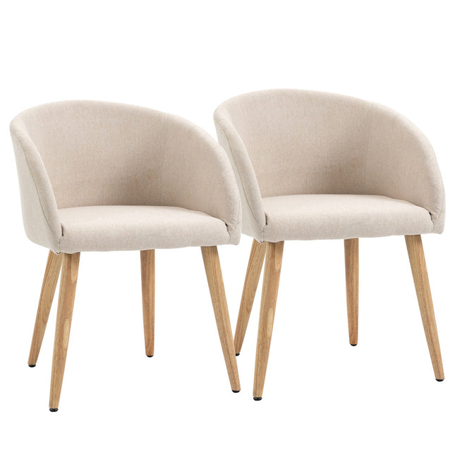 Set of 2 Dining Chairs, Linen Fabric, Metal Frame