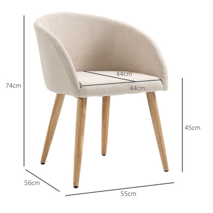 Set of 2 Dining Chairs, Linen Fabric, Metal Frame
