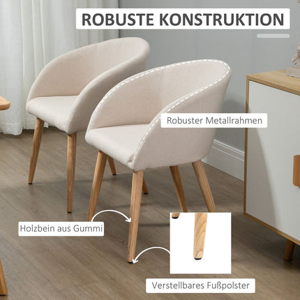 Set of 2 Dining Chairs, Linen Fabric, Metal Frame