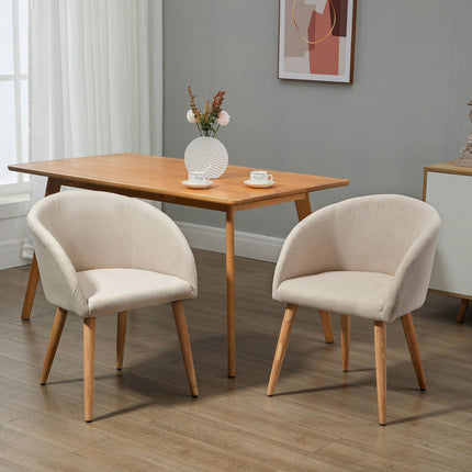 Set of 2 Dining Chairs, Linen Fabric, Metal Frame