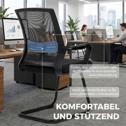 Set of 2 Ergonomic Black Conference Chairs with Sled Base