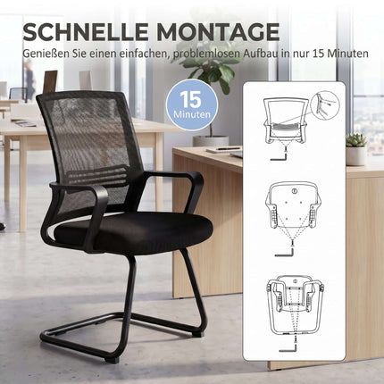 Set of 2 Ergonomic Black Conference Chairs with Sled Base
