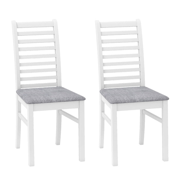Set of 2 Faux Leather Dining Chairs, Rubberwood Legs, White/Grey