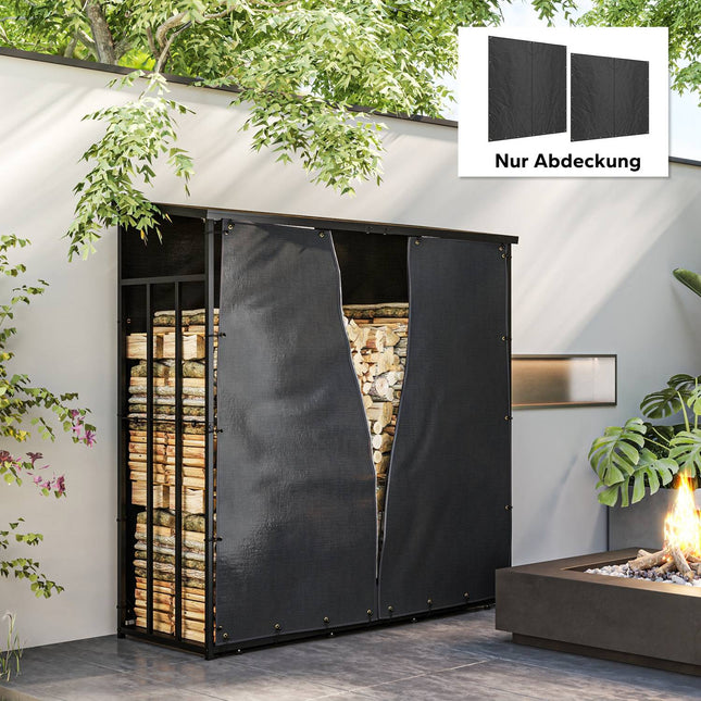 Wasserdichte 600D Oxford Kaminholzregalabdeckung, 2er-Set, Schwarz