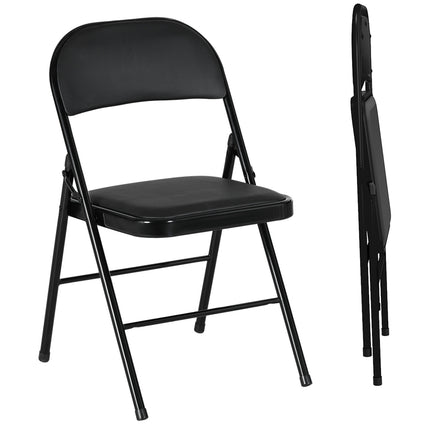 Portable black folding chair set in artificial leather, steel legs