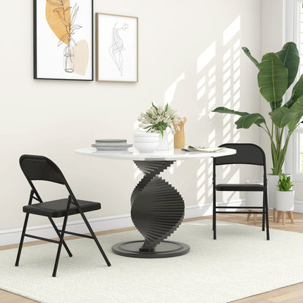 Portable black folding chair set in artificial leather, steel legs